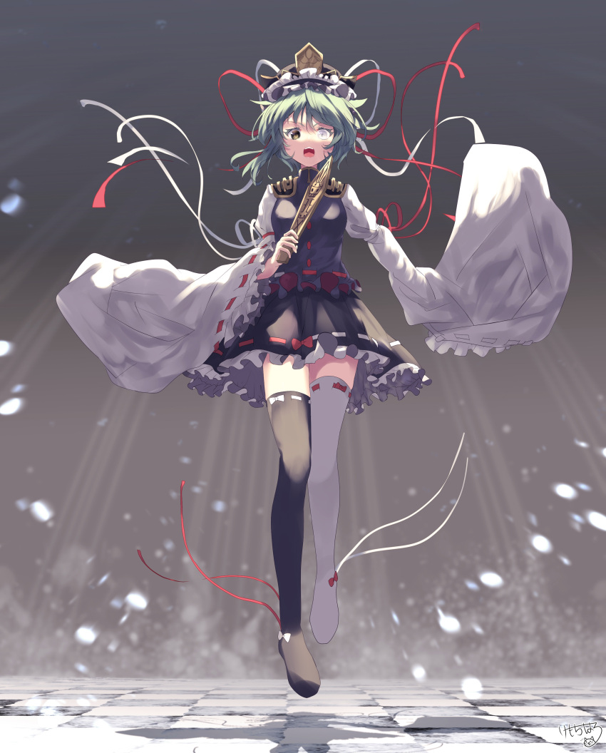 1girl, absurdres, black_skirt, black_vest, breasts, brown_eyes, commentary_request, floating