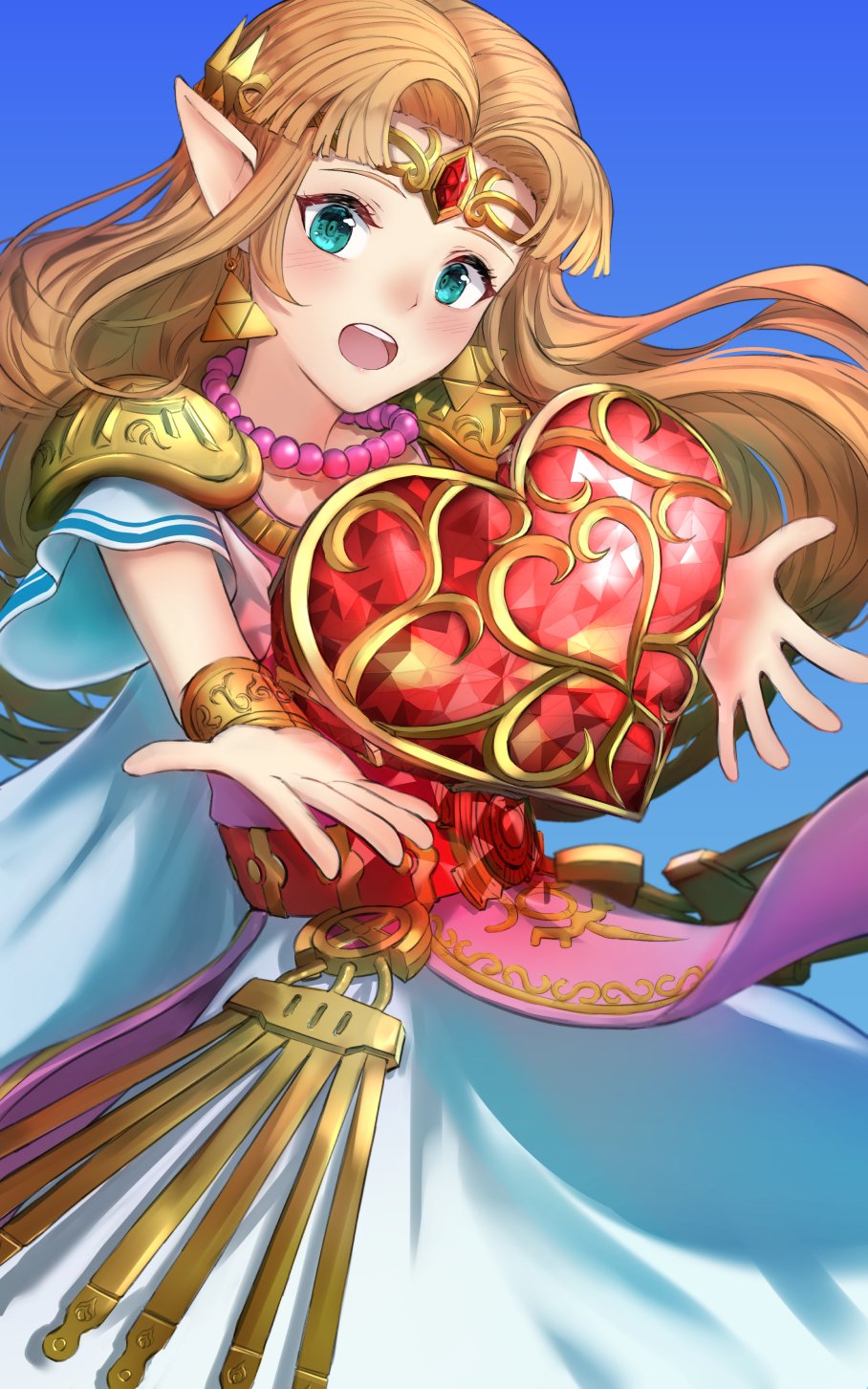 1girl, bangs, blonde_hair, blue_eyes, blunt_bangs, bracelet, circlet, dress