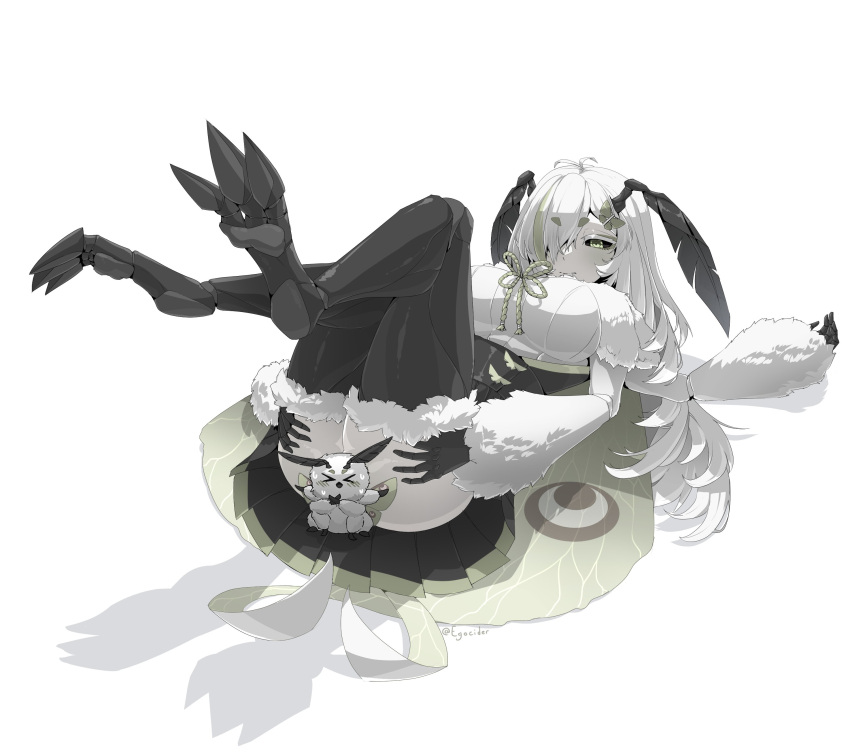 1girl, absurdres, antennae, arthropod_girl, black_sclera, blush, breasts, bug