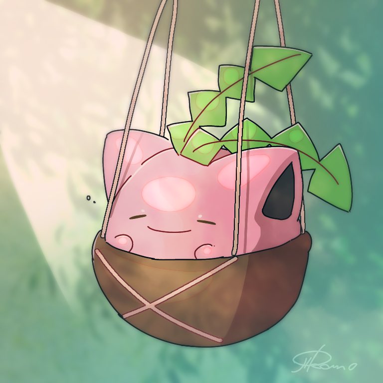 basket, blurry, bubble, closed_eyes, closed_mouth, gen_2_pokemon, hoppip, leaf