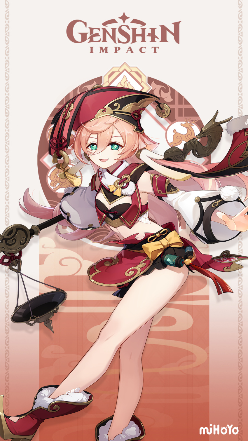 1girl, :d, bare_legs, boots, bow, chinese_clothes, chinese_guardian_lion, contrapposto