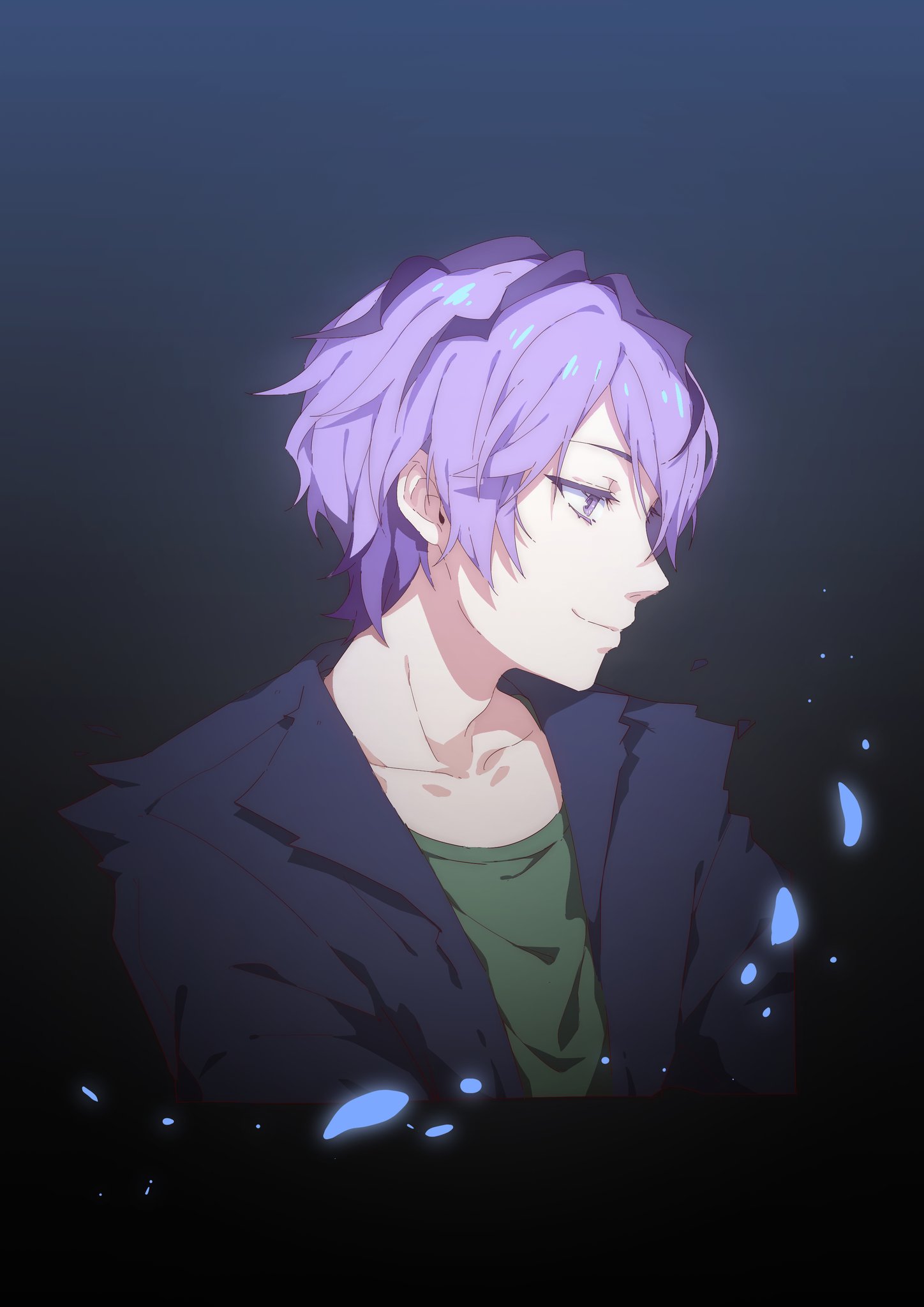 1boy, bangs, black_jacket, blue_background, chinese_commentary, closed_mouth, collarbone, colored_eyelashes
