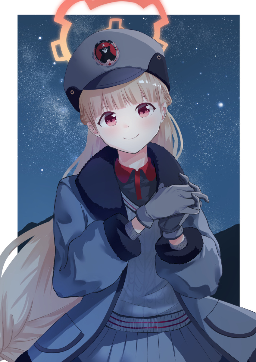 1girl, absurdres, blonde_hair, blue_archive, commentary_request, gloves, halo, hat