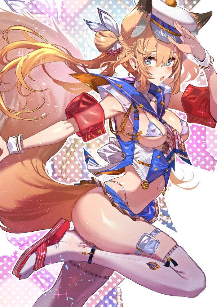 1girl, :o, animal_ear_fluff, animal_ears, arm_up, ascot, bangs, between_breasts
