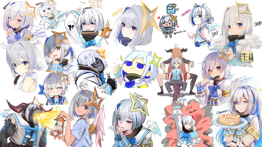 2girls, ?, ??, absurdres, alternate_hair_length, alternate_hairstyle, amane_kanata, among_us