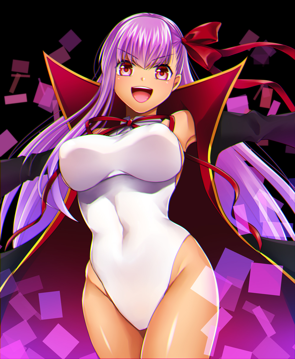 1girl, bangs, bare_shoulders, bb_(fate)_(all), bb_(swimsuit_mooncancer)_(fate), black_coat, blush, breasts