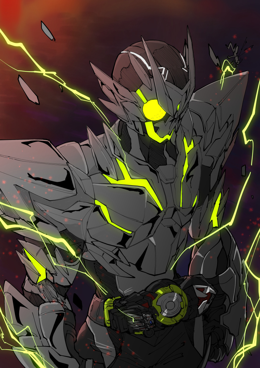 1boy, absurdres, amakawa_mayu, armor, bug, electricity, glowing, glowing_eyes
