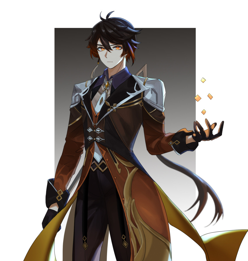 1boy, ash_(cat7evy), bangs, black_gloves, black_hair, closed_mouth, collared_shirt, eyeliner
