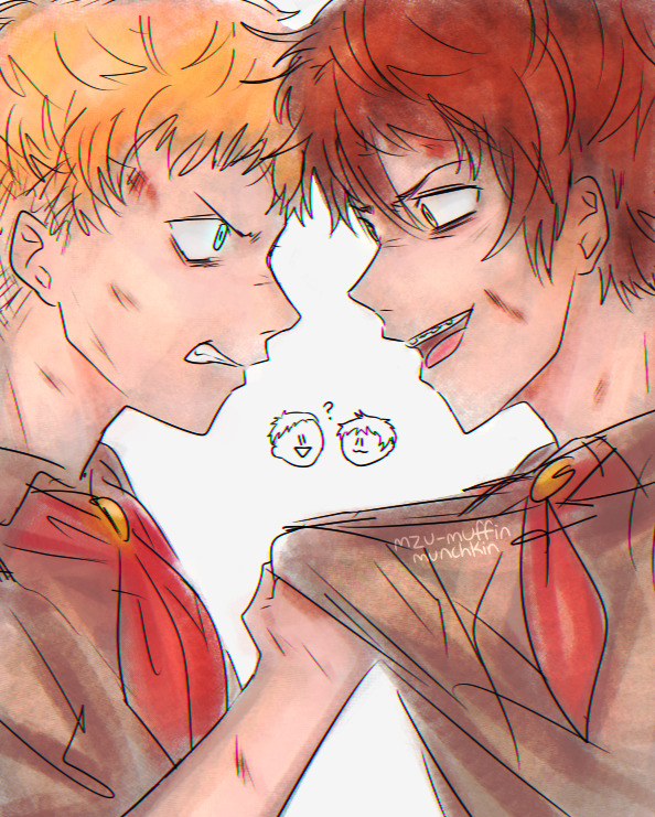 2boys, angry, blue_eyes, braces, brown_eyes, brown_hair, clenched_teeth, confrontation
