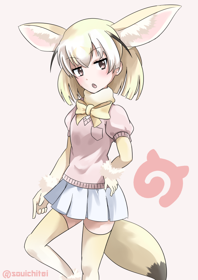 1girl, animal_ears, blonde_hair, bow, bowtie, brown_eyes, extra_ears, eyebrows_visible_through_hair