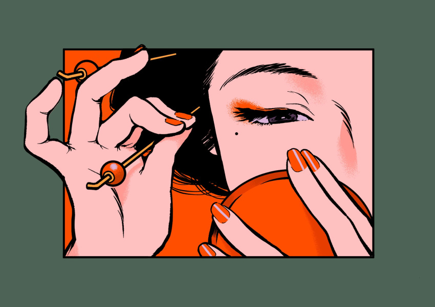 1girl, black_hair, colored_skin, eyebrows, geisha, green_eyes, hair_ornament, highres