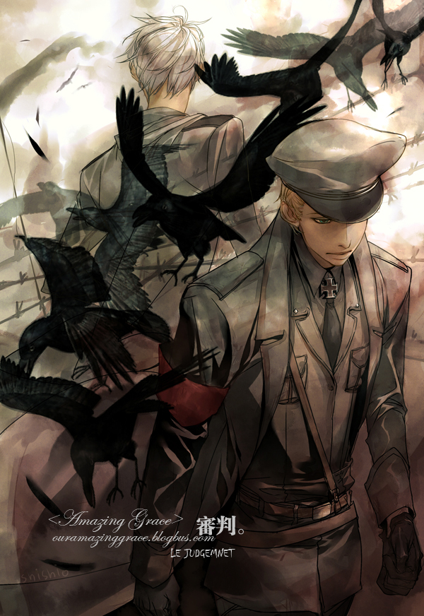axis_powers_hetalia, bird, english, germany_(hetalia), hat, male, military, military_uniform