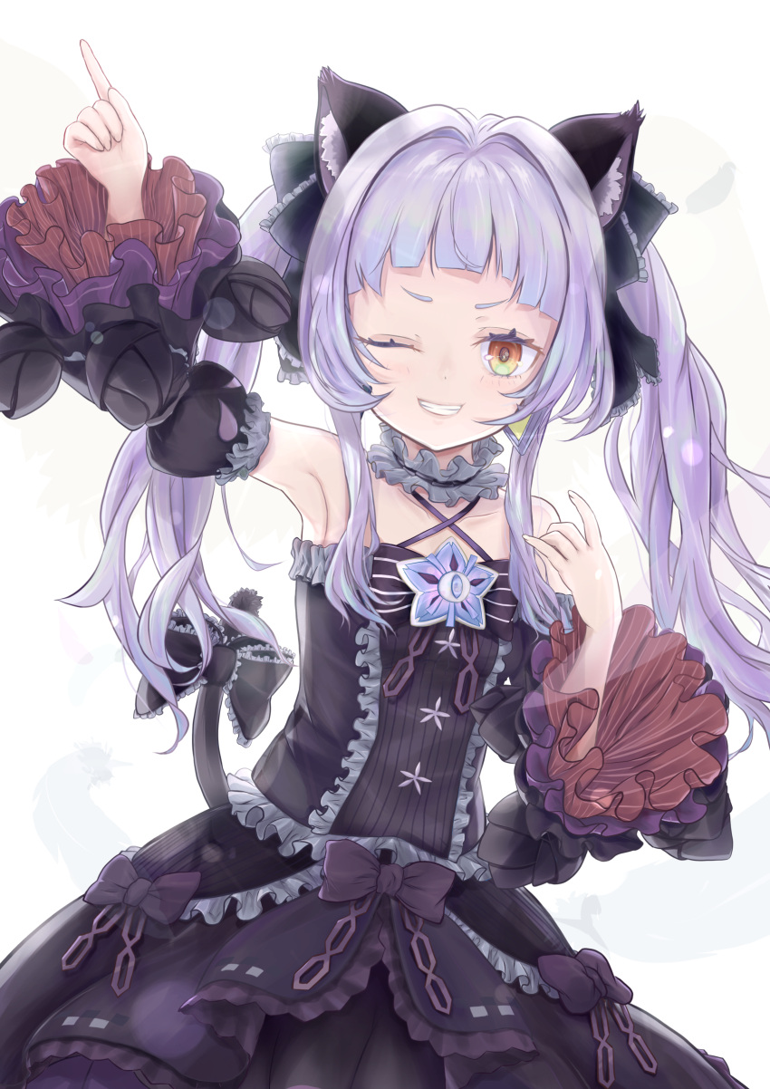 1girl, absurdres, animal_ears, bangs, black_dress, black_sleeves, blunt_bangs, bow