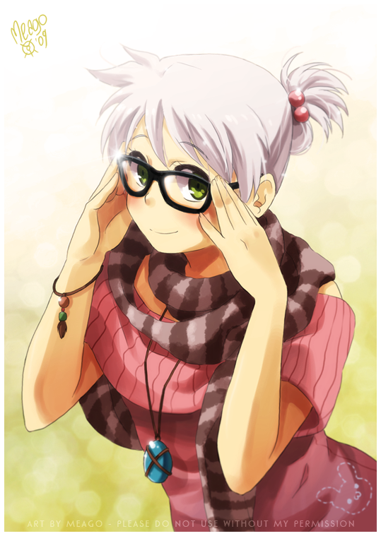 blush, emily_(meago), face, glasses, hands, jewelry, meago, necklace