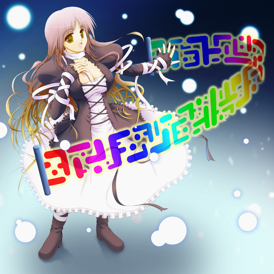 chroma, cleavage, dress, gradient_hair, hijiri_byakuren, long_hair, multicolored_hair, scroll