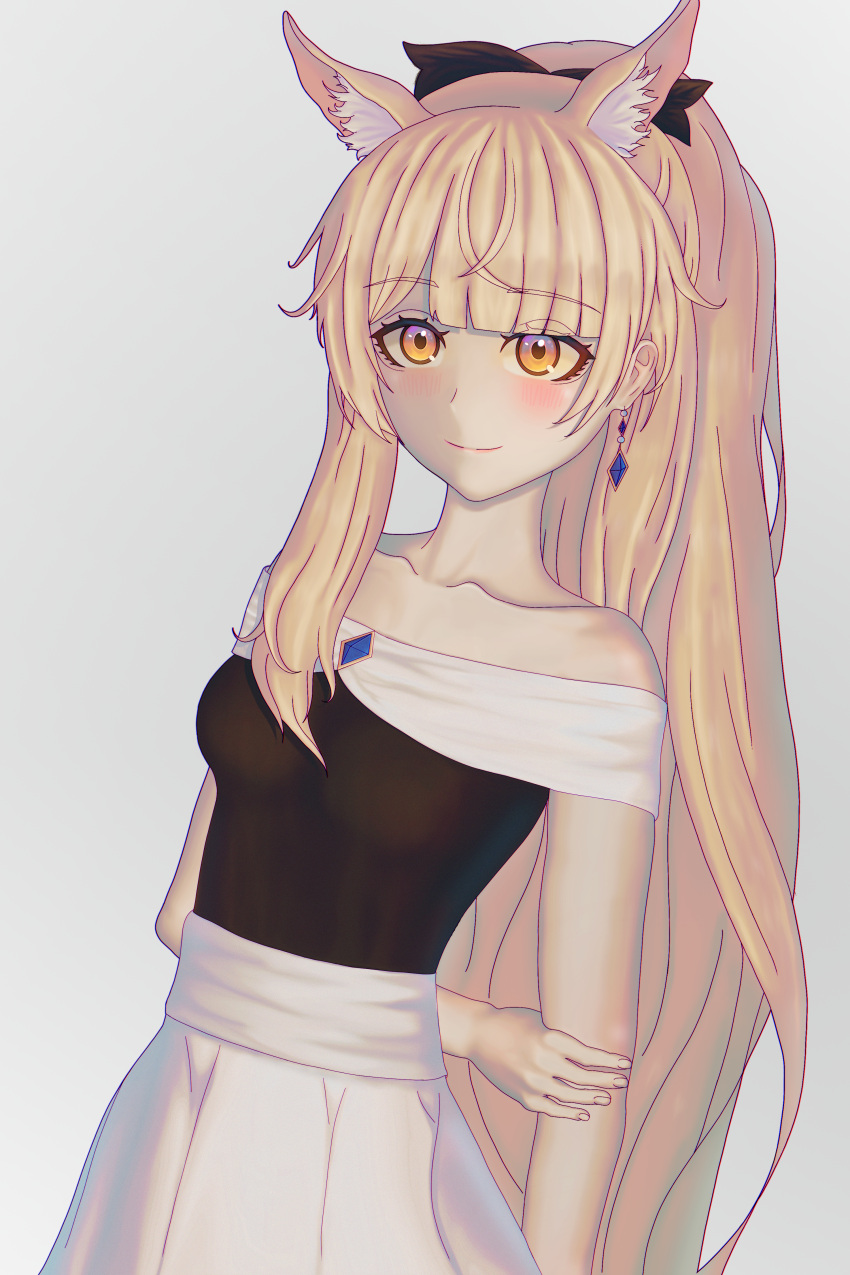 1girl, absurd_fox, alternate_costume, animal_ears, arknights, bangs, blemishine_(arknights), blonde_hair