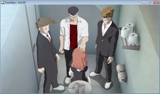 4boys, ashikaga_yuuki, bathroom, cross_days, game_cg, orange_hair, sawanaga_taisuke, toilet