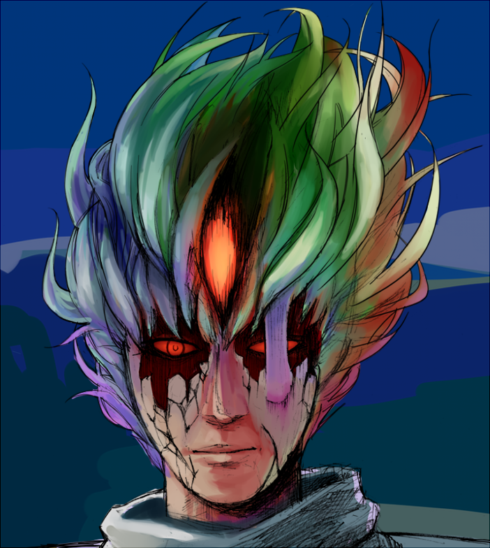 artist_request, baoh, baoh_raihousha, blue_hair, character_request, cracked_skin, green_hair, hashizawa_ikurou