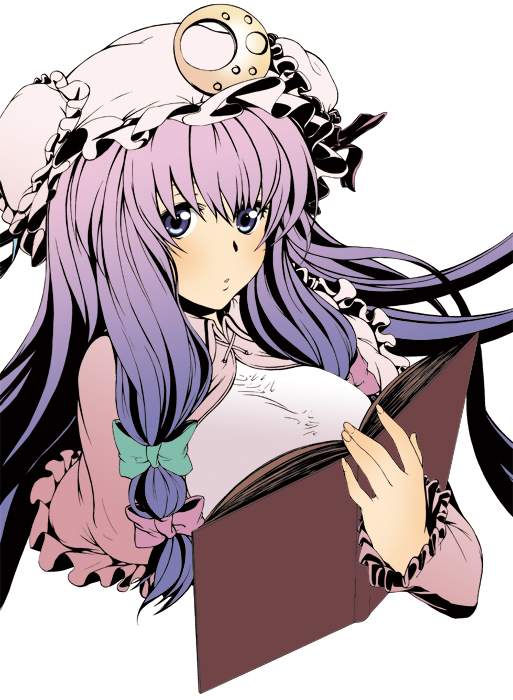 hat, karasu_(pixiv), patchouli_knowledge, purple_eyes, purple_hair, touhou, violet_eyes
