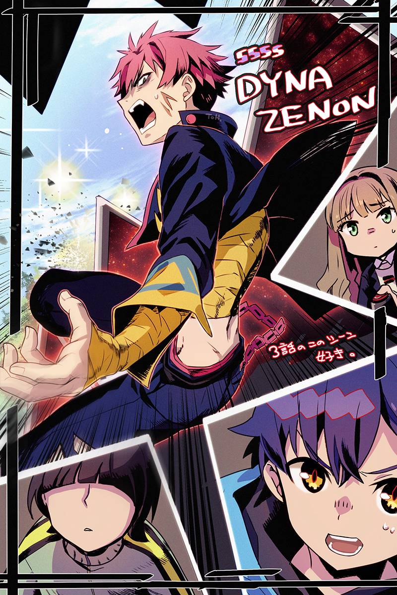 3boys, asanaka_yomogi, bandaged_arm, bandages, bangs, black_hair, blue_hair, bowl_cut