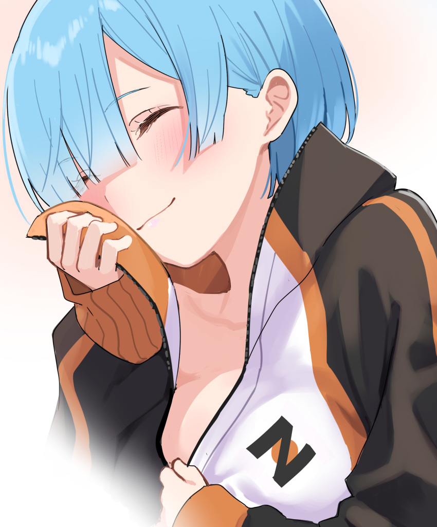 1girl, ^_^, absurdres, blue_hair, closed_eyes, closed_mouth, cosplay, eyebrows_visible_through_hair