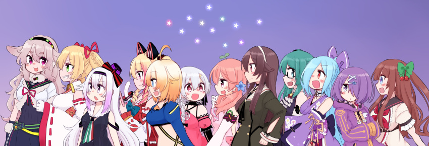.live, 6+girls, absurdres, ahoge, anchor_hair_ornament, animal_ears, blonde_hair, blue_eyes