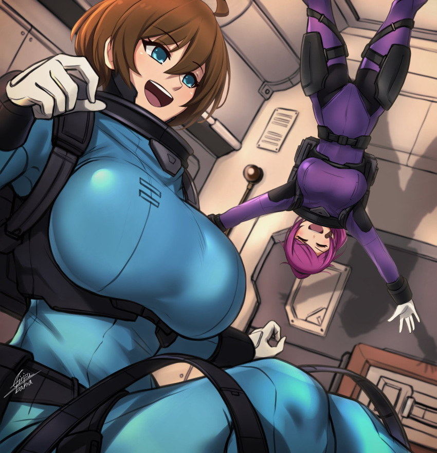 2girls, :d, \o/, ^_^, ahoge, airisubaka, arms_up, bandaid