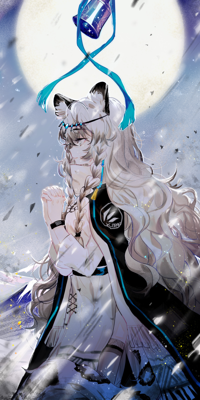 1girl, absurdres, animal_ear_fluff, animal_ears, arknights, baiwei_lai, bead_necklace, beads