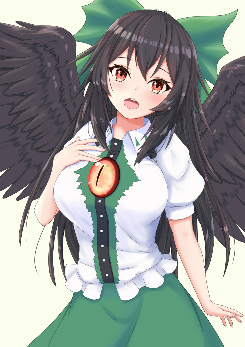 1girl, :d, absurdres, bangs, bird_wings, black_hair, black_wings, blush
