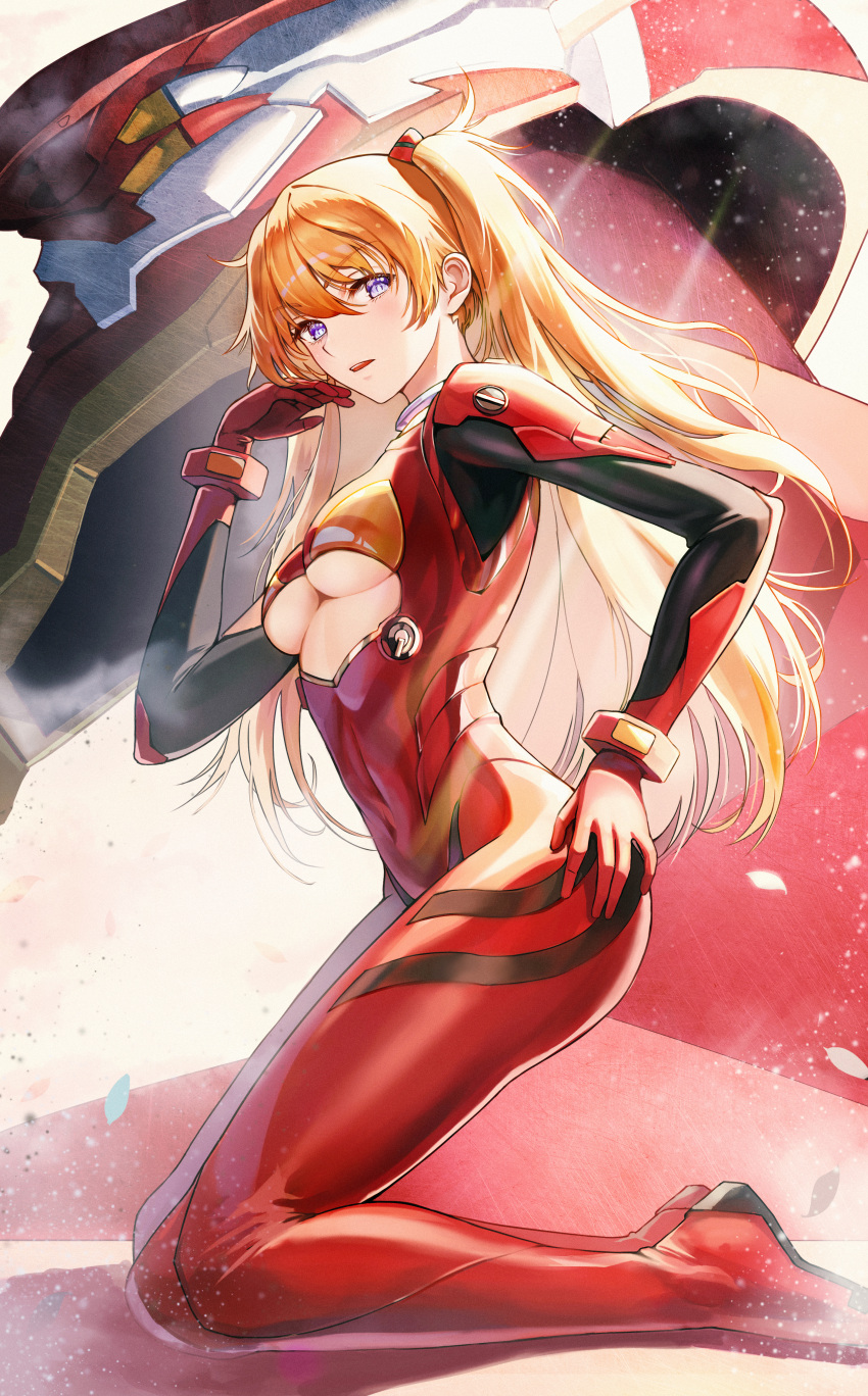 1girl, absurdres, bangs, blue_eyes, blush, breasts, covered_navel, eva_02
