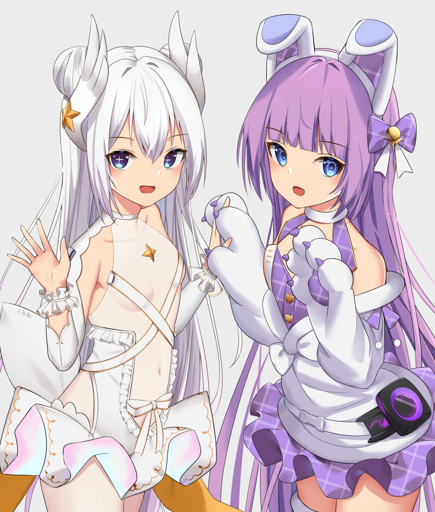 +_+, 2girls, :d, animal_ears, azur_lane, bangs, blue_eyes, blunt_bangs