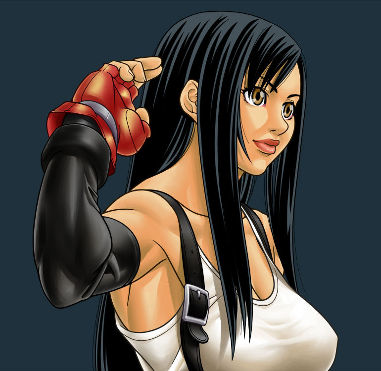 elbow_gloves, final_fantasy, final_fantasy_vii, fingerless_gloves, gloves, long_hair, masato_(mk), tifa_lockhart
