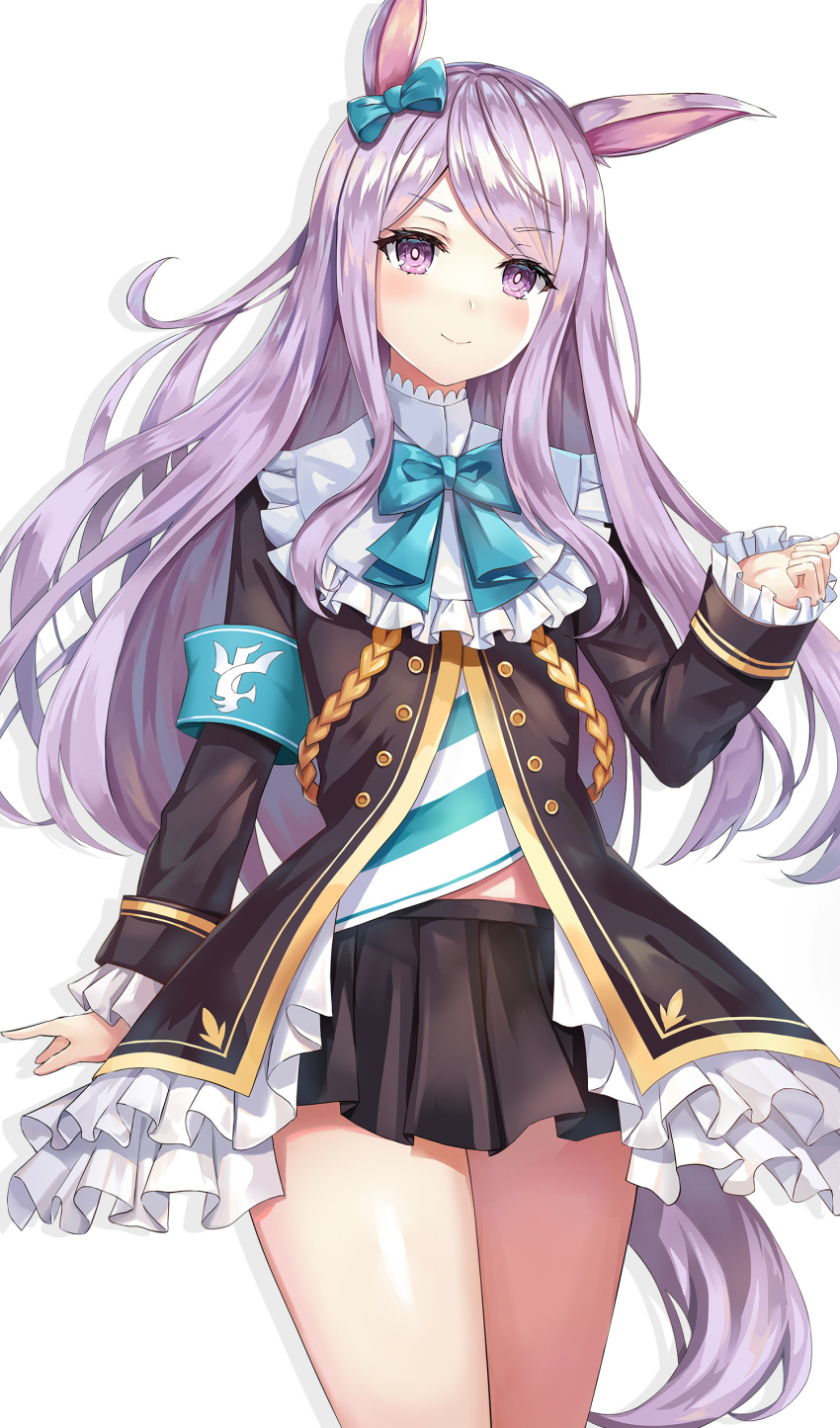 1girl, absurdres, animal_ears, bangs, black_jacket, black_skirt, blush, closed_mouth