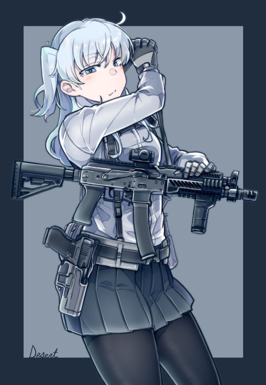 1girl, bangs, black_gloves, blue_eyes, blush, commentary_request, desert_(desel_1), eyebrows_visible_through_hair