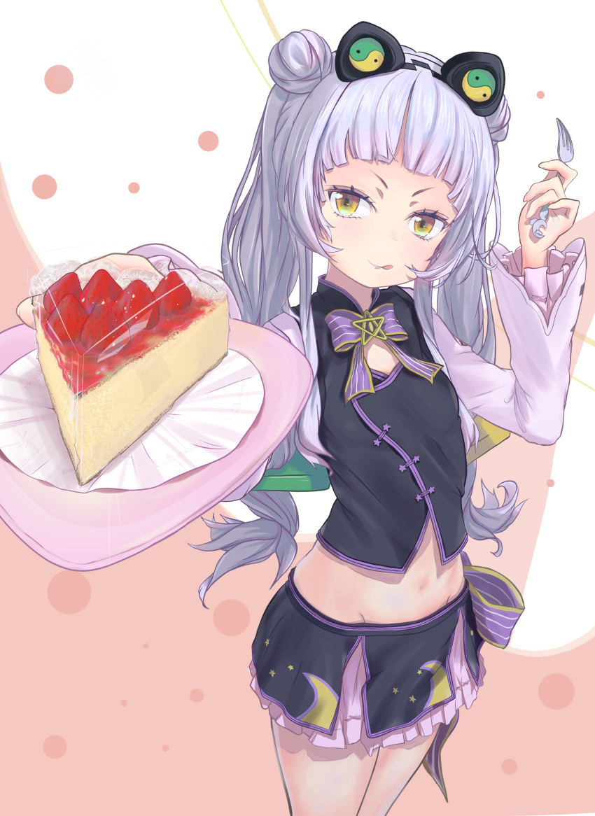 1girl, :q, absurdres, bangs, blunt_bangs, cake, cake_slice, chinese_clothes