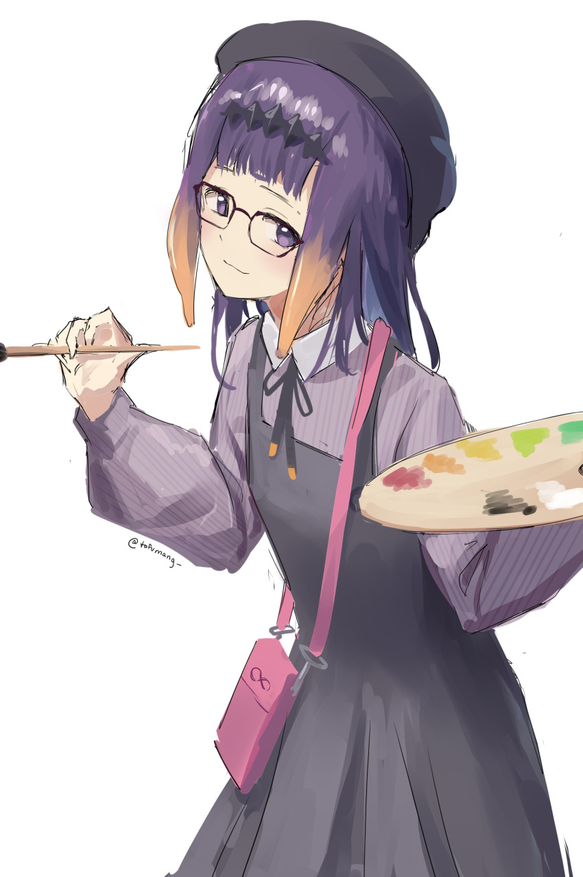 1girl, absurdres, bag, bangs, beret, blue_eyes, blunt_bangs, blush