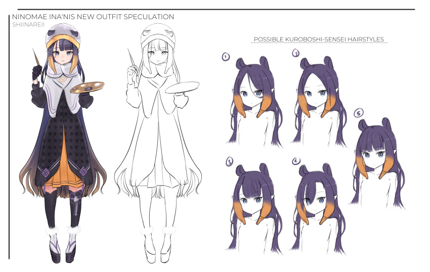 1girl, absurdres, bangs, blue_eyes, blunt_bangs, blush, character_sheet, dress
