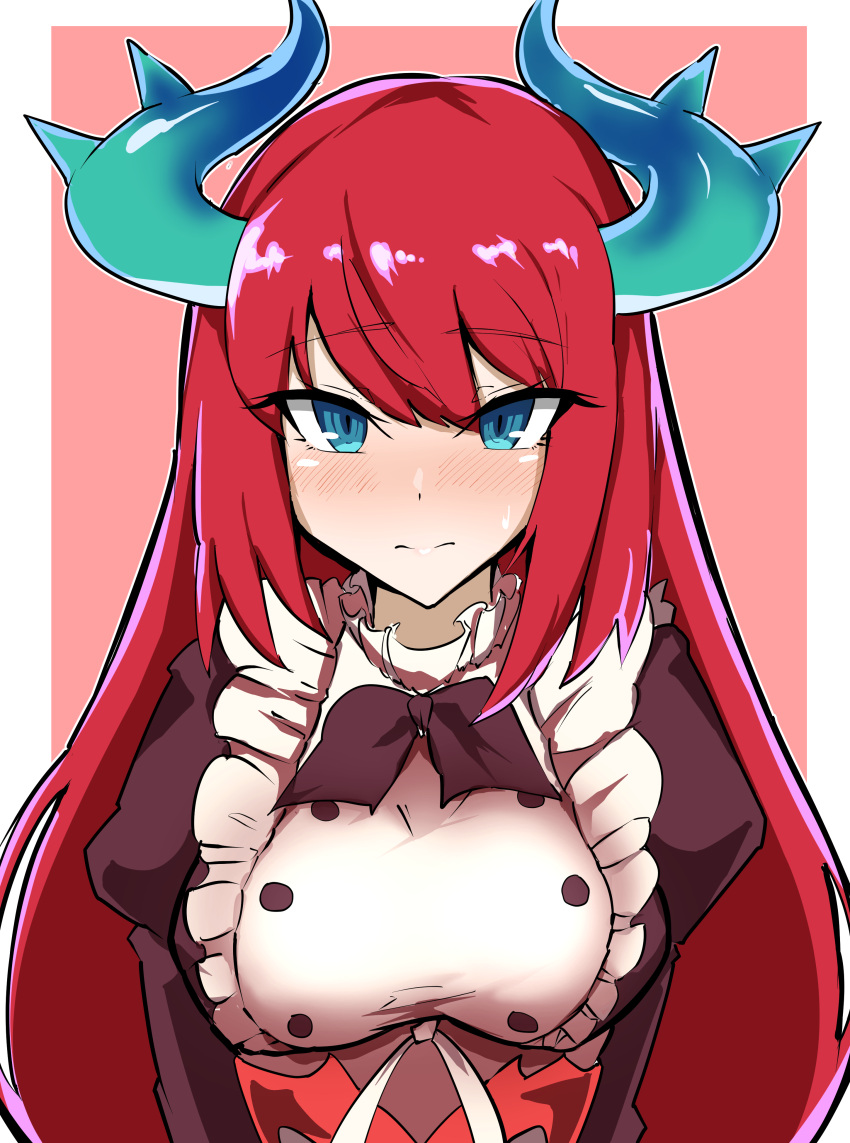 1girl, dragonmaid_tillroo, horns, long_hair, maid, red_eyes, synchroman, synchroman173