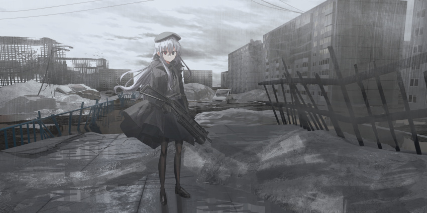 1girl, absurdres, bangs, beret, black_eyes, black_footwear, black_headwear, black_jacket