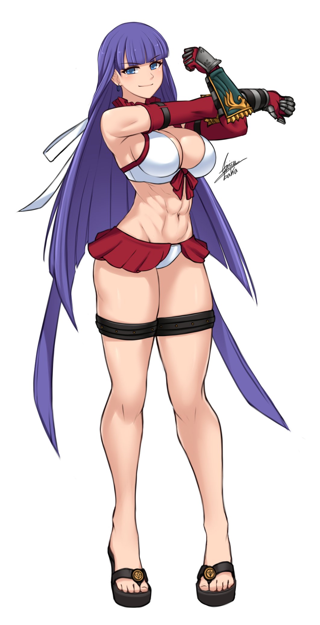 1girl, abs, airisubaka, bikini, blue_eyes, breasts, collarbone, cowboy_shot