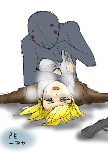 aya_brea, blonde_hair, female, green_eyes, gun, jacket, lying, mosimoco