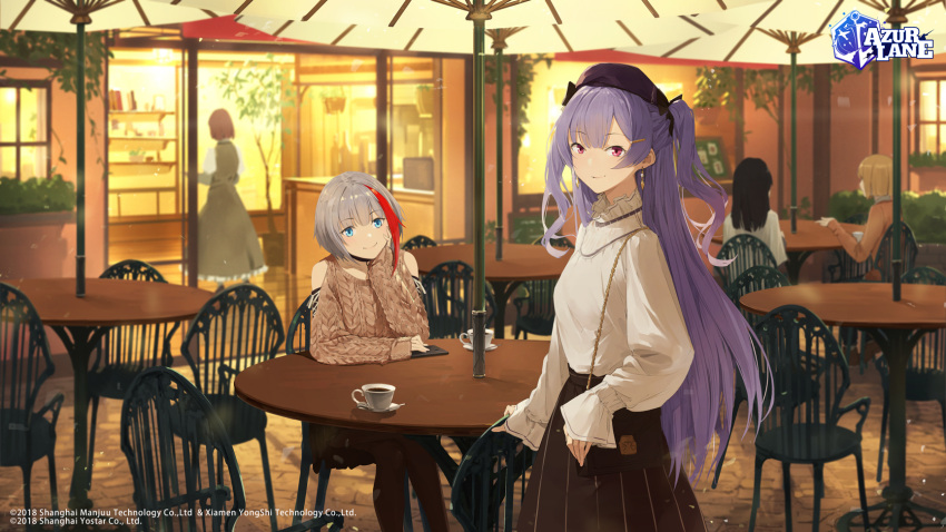 2girls, admiral_graf_spee_(azur_lane), admiral_graf_spee_(daily_peaceful_life)_(azur_lane), ajax_(azur_lane), ajax_(valentine's_reward?)_(azur_lane), aran_sweater, asymmetrical_hair, azur_lane