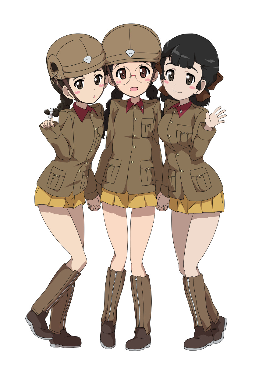 3girls, 9s0ykoyama117, :o, absurdres, bangs, black_eyes, black_hair, blush_stickers