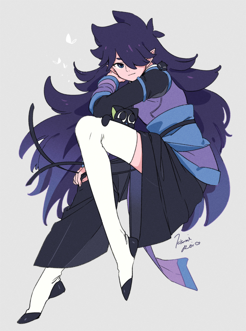 2boys, absurdres, black_cat, blue_eyes, boots, bug, butterfly, cat