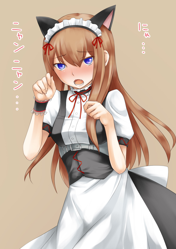 blush, cat_ears, maid, makise_kurisu, paw_pose, steins;gate, utou_yoshio