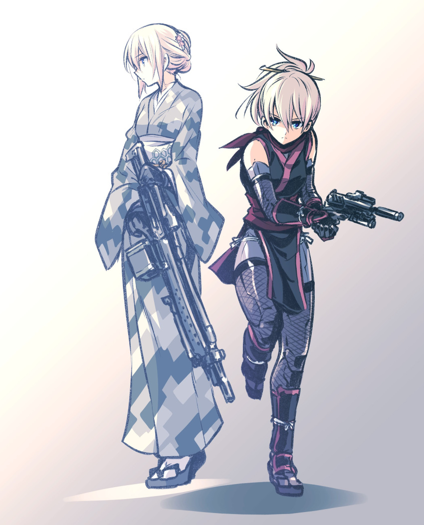 1girl, absurdres, android, bare_shoulders, blue_eyes, box_magazine, cosplay, dual_persona