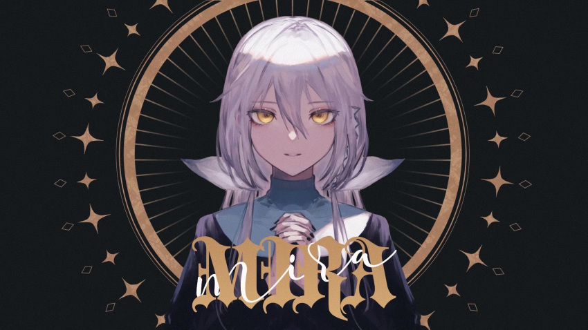 1girl, backlighting, bangs, black_background, black_dress, black_nails, commentary_request, dress