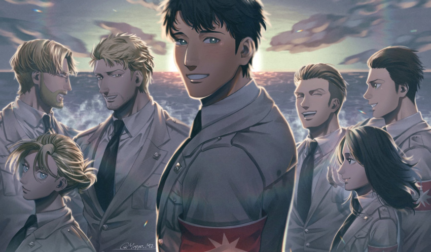 2girls, 5boys, annie_leonhardt, beard, bertolt_hoover, blonde_hair, blush, brothers