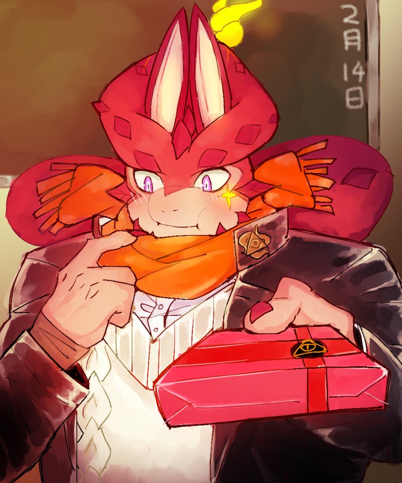 1boy, alternate_costume, black_jacket, blush, colored_sclera, cthugha_(tokyo_houkago_summoners), extra_ears, furry