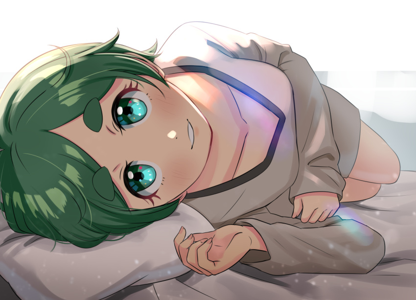 1girl, aqua_eyes, blush, eyebrows_visible_through_hair, full_body, futomayu-chan_(sinohira_rin), green_hair, highres